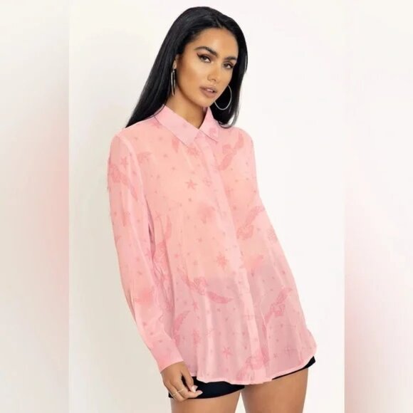 Blackmilk Harry Potter Owl Magic Button Me Up Shirt 10 NEW Pink Sheer Cosplay - Picture 7 of 7